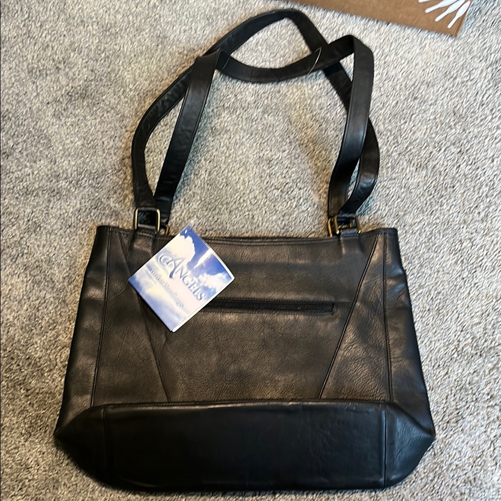 Angels Black Leather Shoulder Bag
